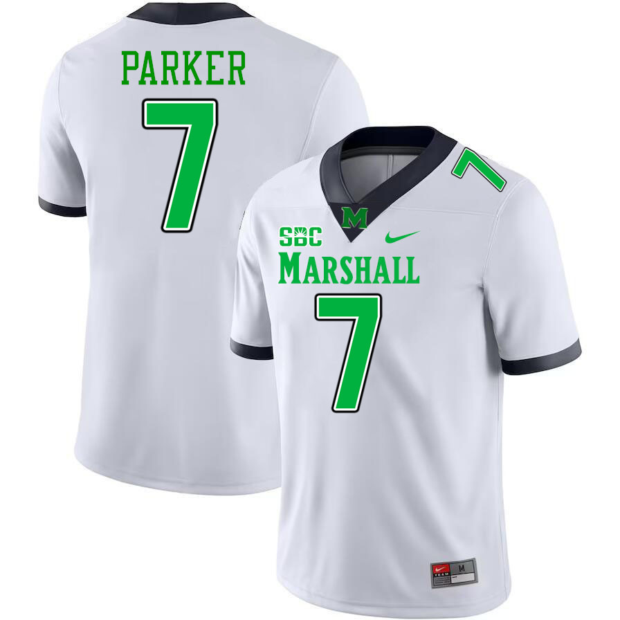 Marshall Thundering Herd #7 Jayland Parker College Football Jerseys Stitched-White Marshall Thundering Herd #7 Jayland Parker College Football Jerseys Stitched-White